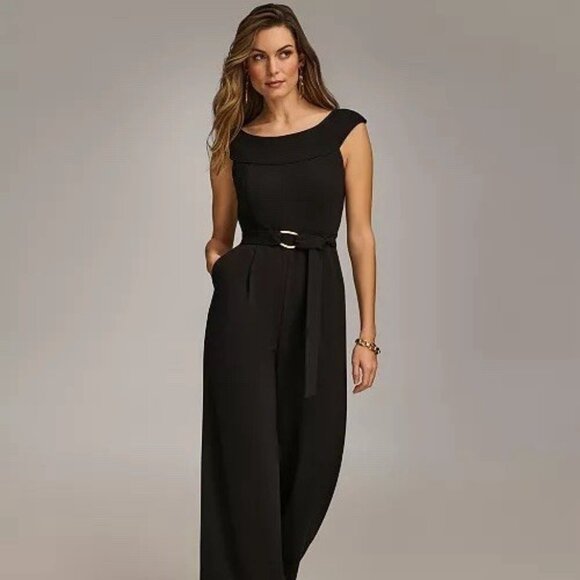 Donna Karan Pants - New Donna Karan Size 8 Black Belted Sleeveless Straight Leg Jumpsuit NWT